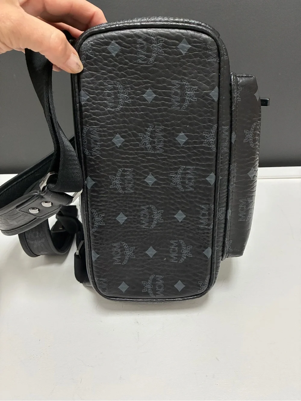 MCM Metallic Gray Monogram Backpack